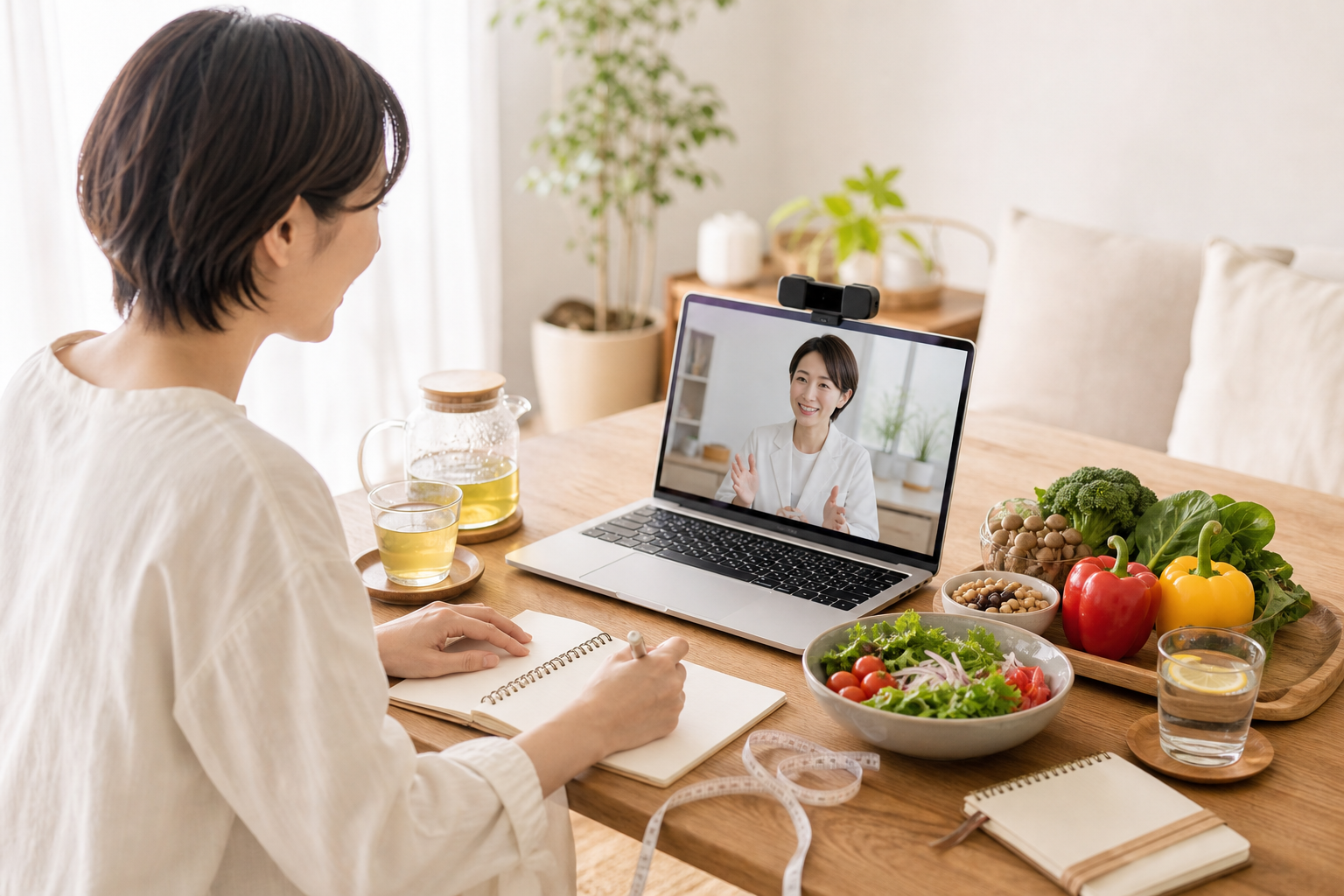 女性がオンラインで四毒抜きコーチングを受講しているイメージ