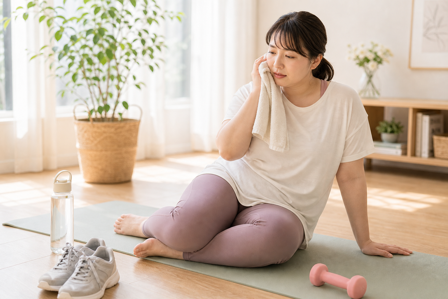 激しい運動が苦手で戸惑っている女性のイメージ